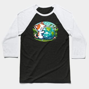 Embracing The Planet Sleeping Kitten Earth Day Globe Cat Baseball T-Shirt